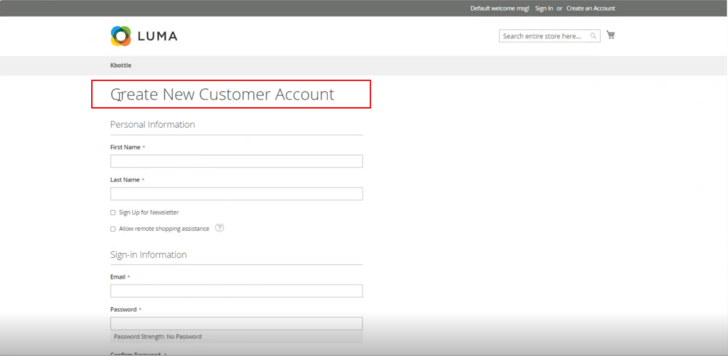 Fields to enter the self-explanatory information to create the account